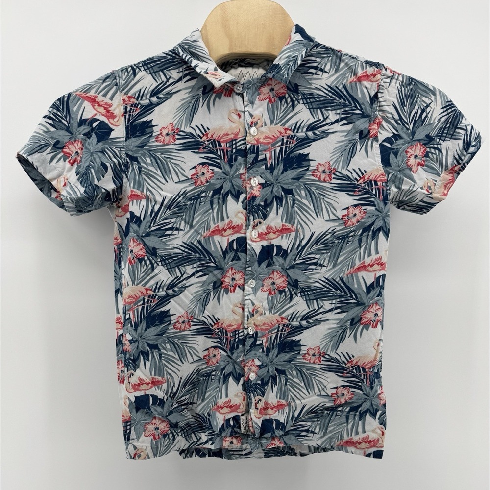 A.M London Hawaiian Shirt Men's Size S Viscose Flamingo Floral‎ Tropical Beach